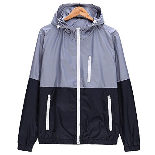 ZCL Women Quick Dry Windbreaker, Autumn Lightweight Hooded Jacket Sun Protection Outerwear Grey US Size L