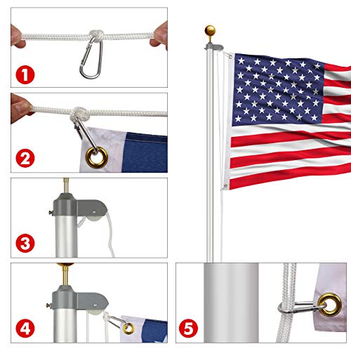 20FT Sectional Flag Pole Kit, Extra Thick Heavy Duty Aluminum Outdoor flagpole set，In ground