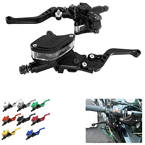 Aluminum 7/8" 22mm Motorcycle Dual Pump Hydraulic Handles Brake Clutch Levers Cylinder Master Reservoir Set For Ducati For Suzuki For Street Bike (Black)