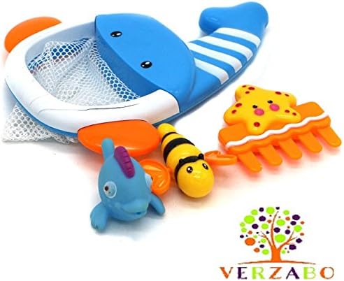 VERZABO WHALE NET SCOOPER - bath toy set for 12 months plus babies