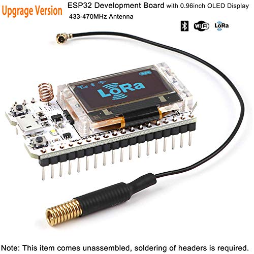 MakerFocus ESP32 Development Board WiFi Bluetooth LoRa Dual Core 240MHz CP2102 with 0.96inch OLED Display and 433/470MHz Antenna Upgrade Version for Arduino