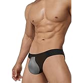 Pfylinqo Men's Stretch Ice Silk Sexy Thong, Bulge Pouch Jockstrap Breathable G-Strings Underwear for Male Cotton G-Strings Black