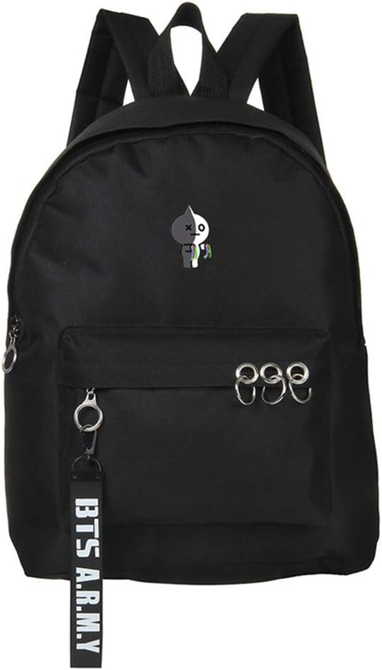 Yuxareen Kpop BTS Bangtan Boys High Capacity Cartoon Image Canvas Backpack Boys Girls Students Star Surrounding School Bag Hot Gifts for Fans(Van-BK)
