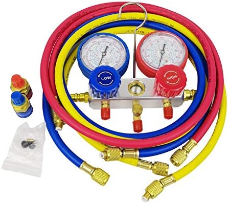 dissylove 3FT AC Diagnostic Manifold Freon Gauge Set for R134A R12, R22, R502 Refrigerants, with Couplers and Acme Adapter
