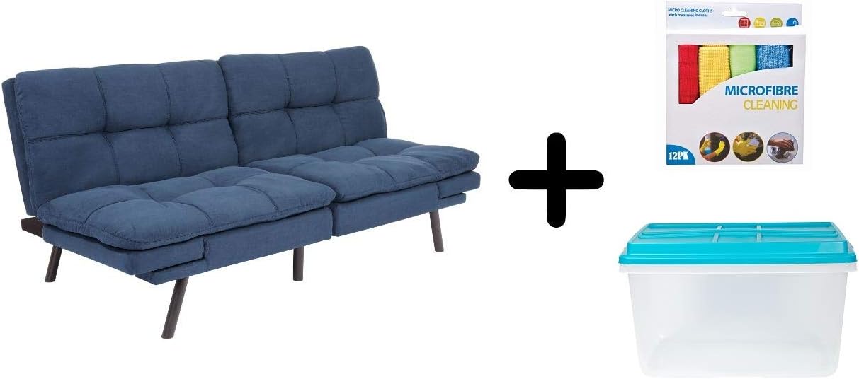 Amazon Com Mainstay Memory Foam Futon Sofa Blue Suede Bundle