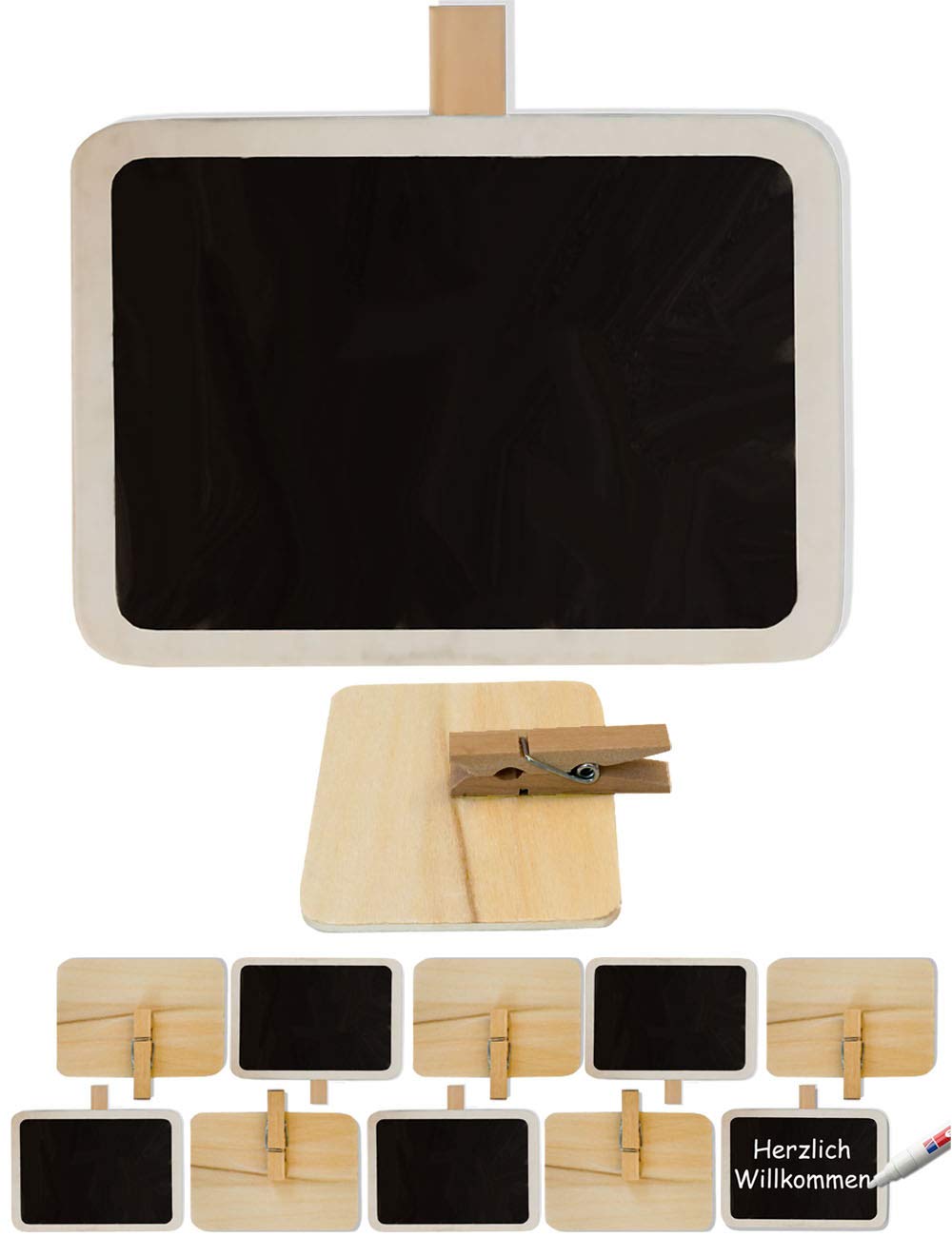 HomeTools.eu Wooden Plaque with Clip Can Be Written On Name Sign Buffet Party Celebration Wedding Decoration Vintage Country House