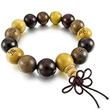 INBLUE Men,Women's 15mm Wood Bracelet Link Wrist Tibetan Buddhist Sandalwood Bead Prayer Buddha Mala Chinese knot Elastic