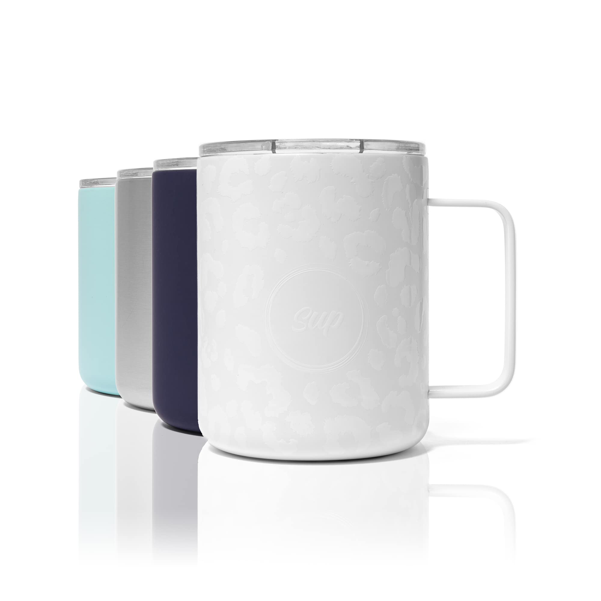 Sup Insulated Mug with Handle for Coffee, Tea, Mulled Wine, Hot Drinks Reusable Stainless Steel Cup with Lid 3 Hours Hot Snow Leopard