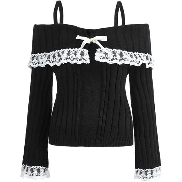 Kiluex Women Long Sleeve Off Shoulder Knit Sweater Spaghetti Strap