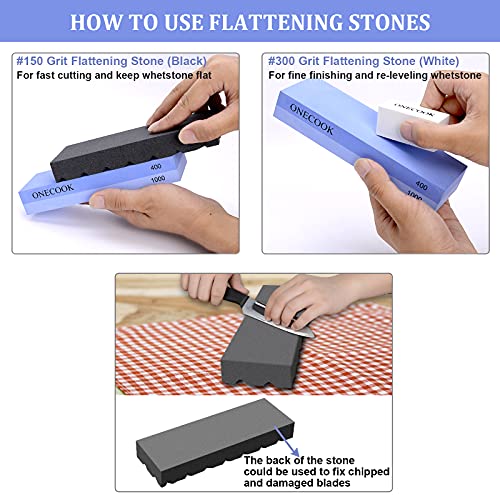 Knife Sharpening Stone Set, ONECOOK Whetstone 400/1000 3000/8000