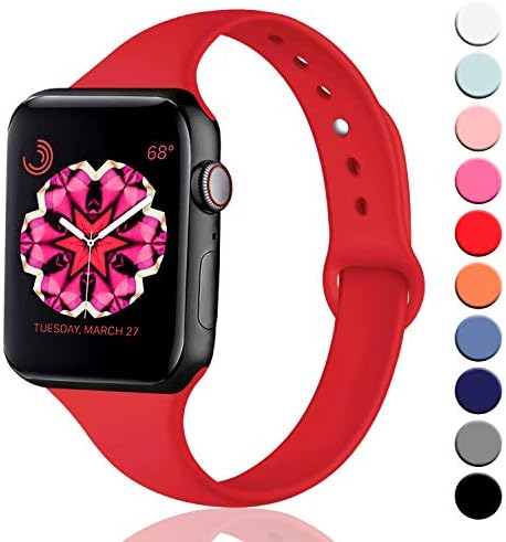 DCMEKA Sport Band Compatible for Apple Watch 38mm 42mm 40mm 44mm, Soft Silicone Narrow Slim Sport Replacement Wristband for iWatch Series 5,Series 4, Series 3, Series 2, Series 1 for Women Men