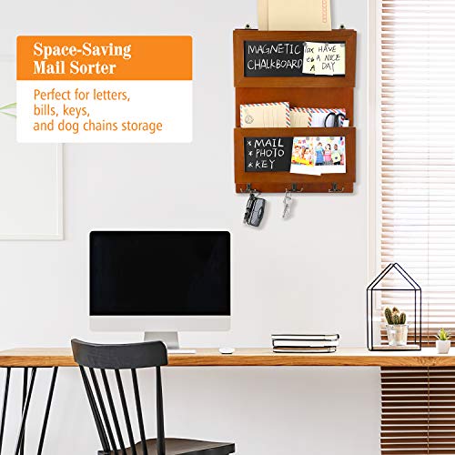 image for Magicfly Mail Sorter Organizer Wall Mount, 2 Slot Wooden Mail Holder f