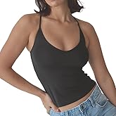 Klassy Network Solid Strappy Racerback Brami Tank-Top for Women - Built-in Bra Full Length U-Neck Tank with Spaghetti Straps