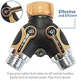 2 Way Valve Splitter Hose Adapter Spigot Faucet Connector for Use with Multiple Water Hoses, Lawn Sprinklers, and Garden Irrigation Drip