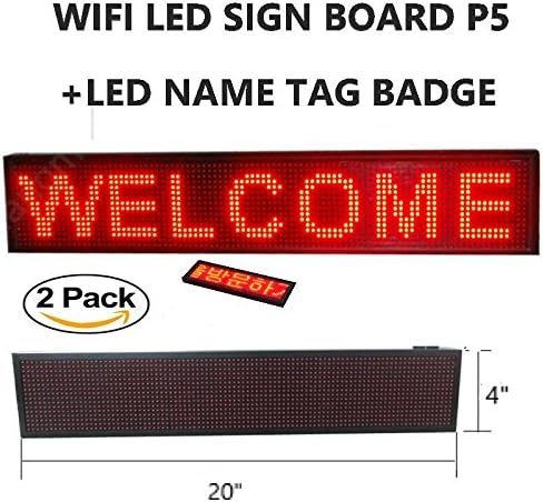 Technoto APP P-5 Led Sign WiFi Board Scrolling Programmable Display Message Rolling Information Size 20" - Mix Color + Free Led Name Tag Badge