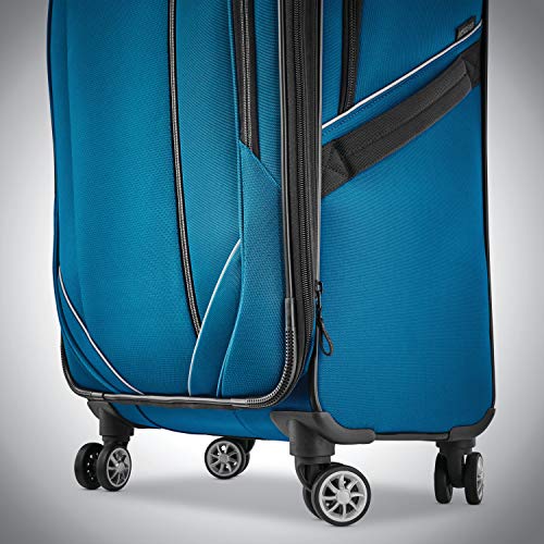 American Tourister Zoom Turbo Softside Expandable Spinner Wheel Luggage, Teal Blue, Checked