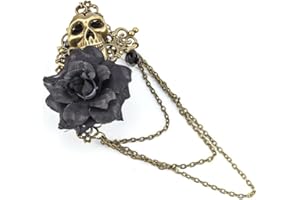 PTDIONE Men Vintage Skull Rose Tassel Chain Pin Brooch for Men Women,Punk Suit Tie Lapel Pin,Gothic Pin,Collar Chain Pin Clip Boyfriend Gifts