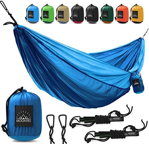Camping Hammock Double Parachute Portable Travel Large Tree Camp Hammock with Hammock Straps for Backpacking Best Quality Lightweight Two Person Hammock Camping Men Women Dark Blue - Blue
