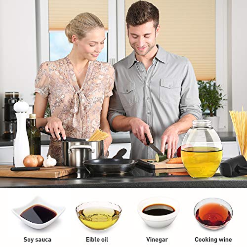 Oil Dispenser Bottle,Updated Cooking Container Bottle 20.5 oz Glass Olive Oil Dispenser Non-Drip Kitchen Vinegar Barbecue Marinade Dispenser Bottle With Scale and Non-Slip Handle for Kitchen (Black)