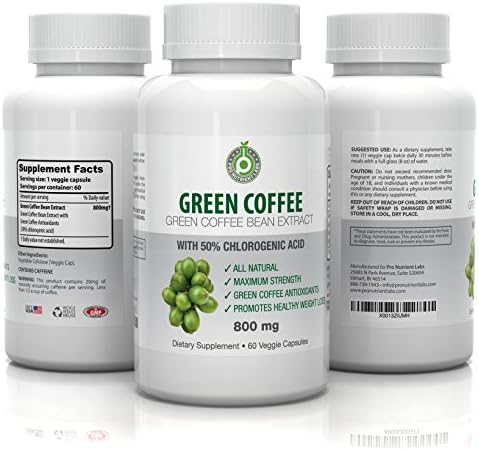 Pure Green Coffee Bean Extract - 800 mg GCA (50% Chlorogenic Acid) - Active Weight Loss Aid, Faster Fat Burning & Improved Metabolism - All Natural, 100% Veg Safe - No Side Effects (60 Capsules)