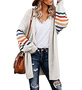 Asvivid Color Block Striped Open Front Long Cardigans for Women Comfy Knit Sweater Coat Outwear