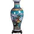 ufengke Jingdezhen Large Fishtail Ceramic Floor Vase,Flower Vase Handmade Home Decorative Vase,Height 18.11"(46cm),Blue