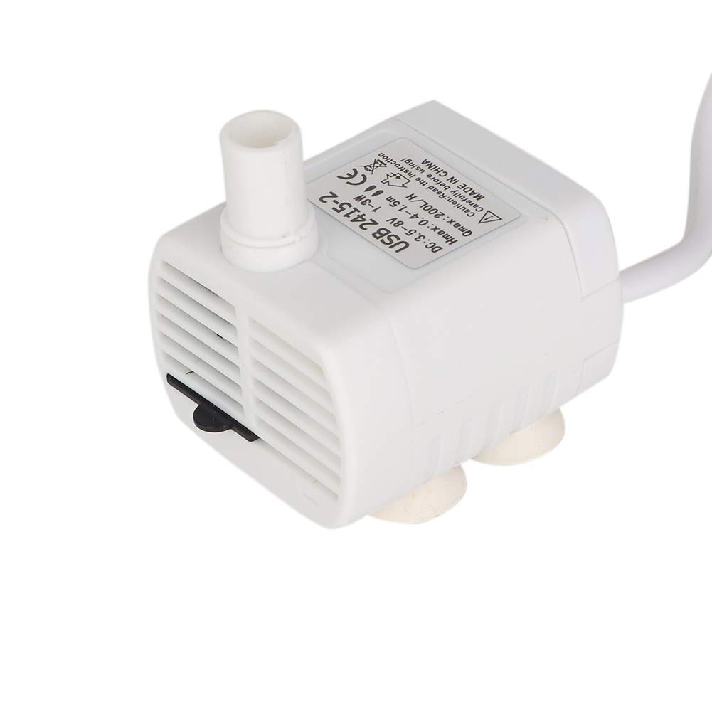 Dioche USB Mini Submersible Small White, ABS Housing, Submersible, 200L/H, 1.5m Head, 8.5mm Outlet, 100g, Aquarium, Fish Tank, Pet Fountain