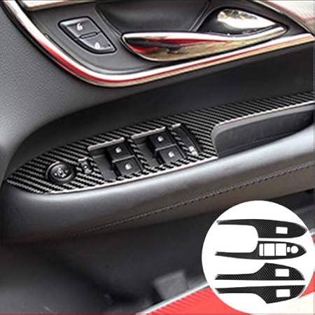 Amazon カーボン ファイバー 車 ドア ウィンドウ スイッチ ボタン フレーム トリム カバー 4個 キャデラック Ats 13 18用 右ハンドル オートバイ 電動バイク バギー 車 バイク