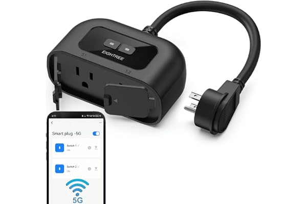 EIGHTREE 5GHz Outdoor Smart Plug Waterproof IP44, WiFi Smart Outlet Plug with 2 Independently Controlled Outlets, Compatible