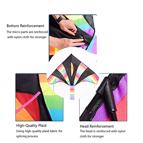 XYH Kite, Colorful Delta Kite -Large Flyer Kite for Kids -60 inches Wide with Long Tail 79 Inches Long for Children Family Outdoors.