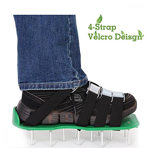 SingPad Lawn aerator shoes,Heavy Duty Aerator Sandals w/Metallic Buckles and 8 Straps,Storage Bag, Spiked Sandals Shoes for Aerating Lawn,Yard,Grass, (Green)