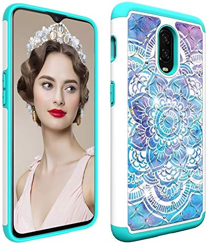 Aiyze Compatible with OnePlus 6T Protective Cover Case [Heavy Duty] Tough Dual Layer 2 in 1 Rugged Rubber Hybrid Hard Plastic Soft TPU Impact Back Coloured Drawing Bling Jewellery - Datura