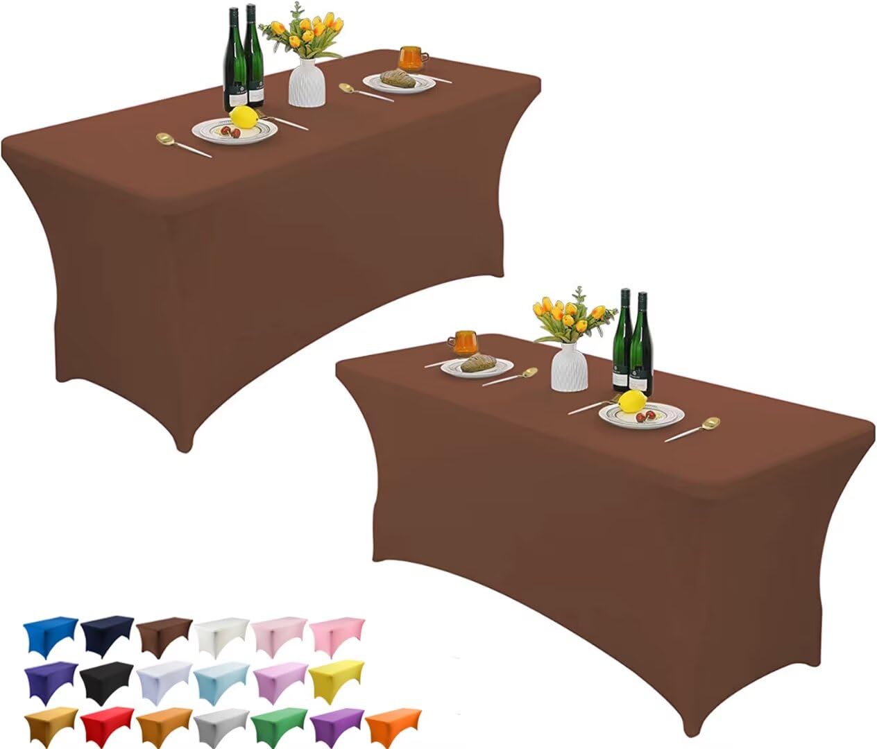 Wolfway 2 Pack 4FT Stretch Spandex Table Cover Washable and Wrinkle Resistant Kitchen Spandex Tablecloth Fitted Rectangular Table for Party,Banquet,Weddings,Cocktail and Festival