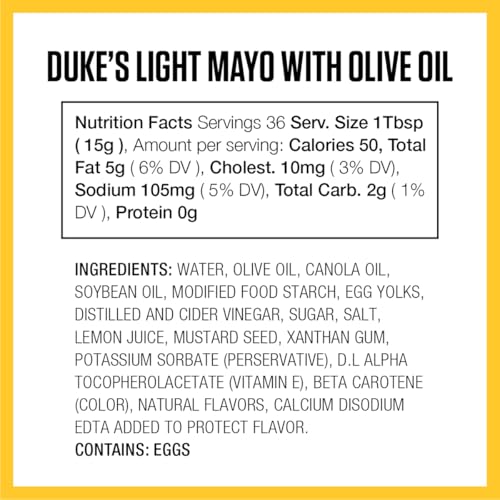 DUKE’S LIGHT MAYONNAISE WITH OLIVE OIL BLEND – SMOOTH & CREAMY, 18 OUNCE (PACK OF 1)