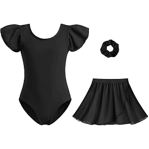 PATPAT Ballet Leotards for Girls with Removable Skirt Ballerina Outfit | Dance Dress Combo, Ruffle Sleeve, with Hair Scrunchi