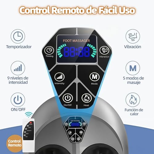 Masajeador de Pies Shiatsu con Calor, Vibración, Compresión de Aire y Amasamiento Profundo para Fascitis Plantar, Neuropatía, Mejora del Bienestar Podal, Regalo para Mujeres y Hombres (gris)