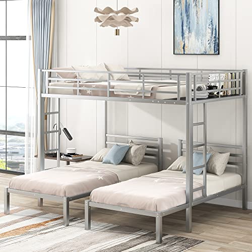 CABSETT Metal Triple Bunk Beds with Built-in Ladder, Full Over