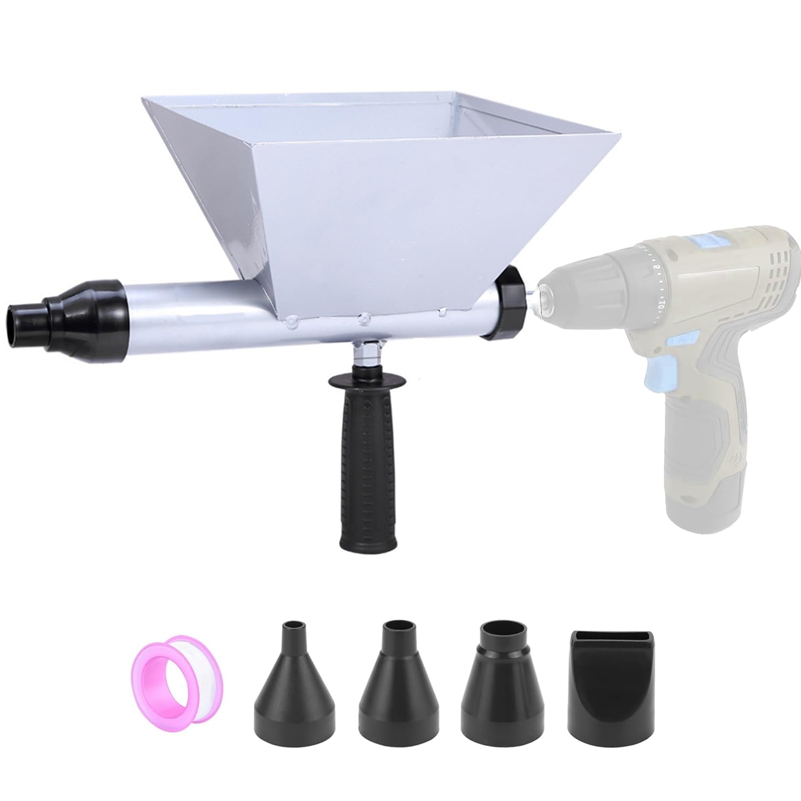 Mortar Grout Gun, Large Size Metal Mortar Gun for Pointing Cement Caulking Gun with 4 Nozzles for Electric Drills