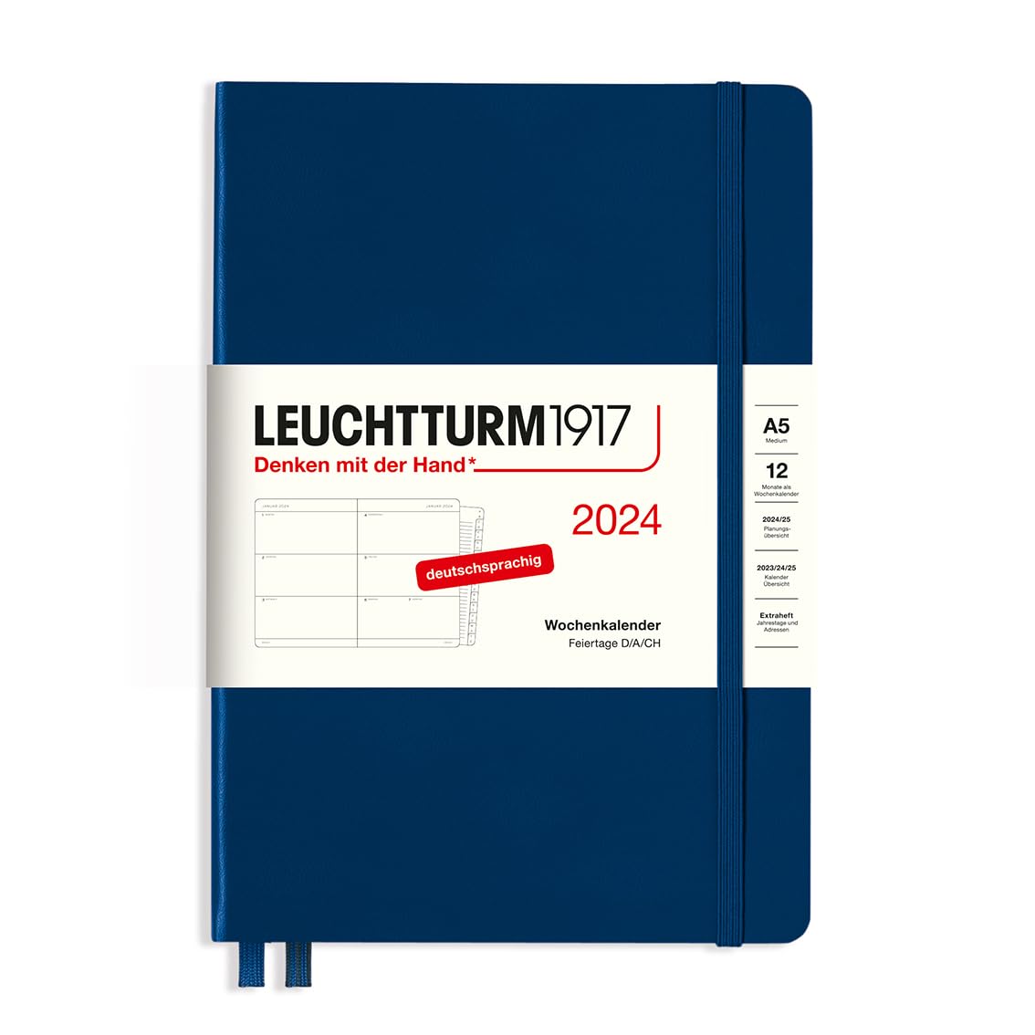 LEUCHTTURM1917 367611 Weekly Planner Medium (A5) 2024 with Extra Book for Addresses and Anniversaries, Navy, German, 12 Months โ image 1