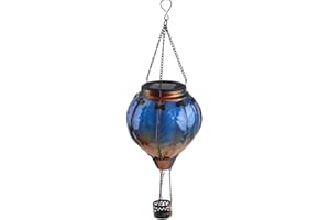 OUISJYER Hot Air Balloon Solar Lantern with Flickering Flame Hanging Solar Lanterns Outdoor Lights Waterproof Lanterns Decorative Garden Patio Yard Party Decor Blue