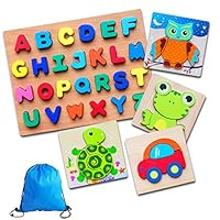 Wooden Jigsaw Puzzles Animal and Alphabet Puzzle Early Learning Educational Toy Gift for 1 2 3 4 5 Years Old Boys Girls
