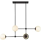 Alora Mood Fiore 42" Chandelier | Matte Black Finish | Glossy Opal Glass | Vintage Inspired Ceiling Light | Made of Steel and