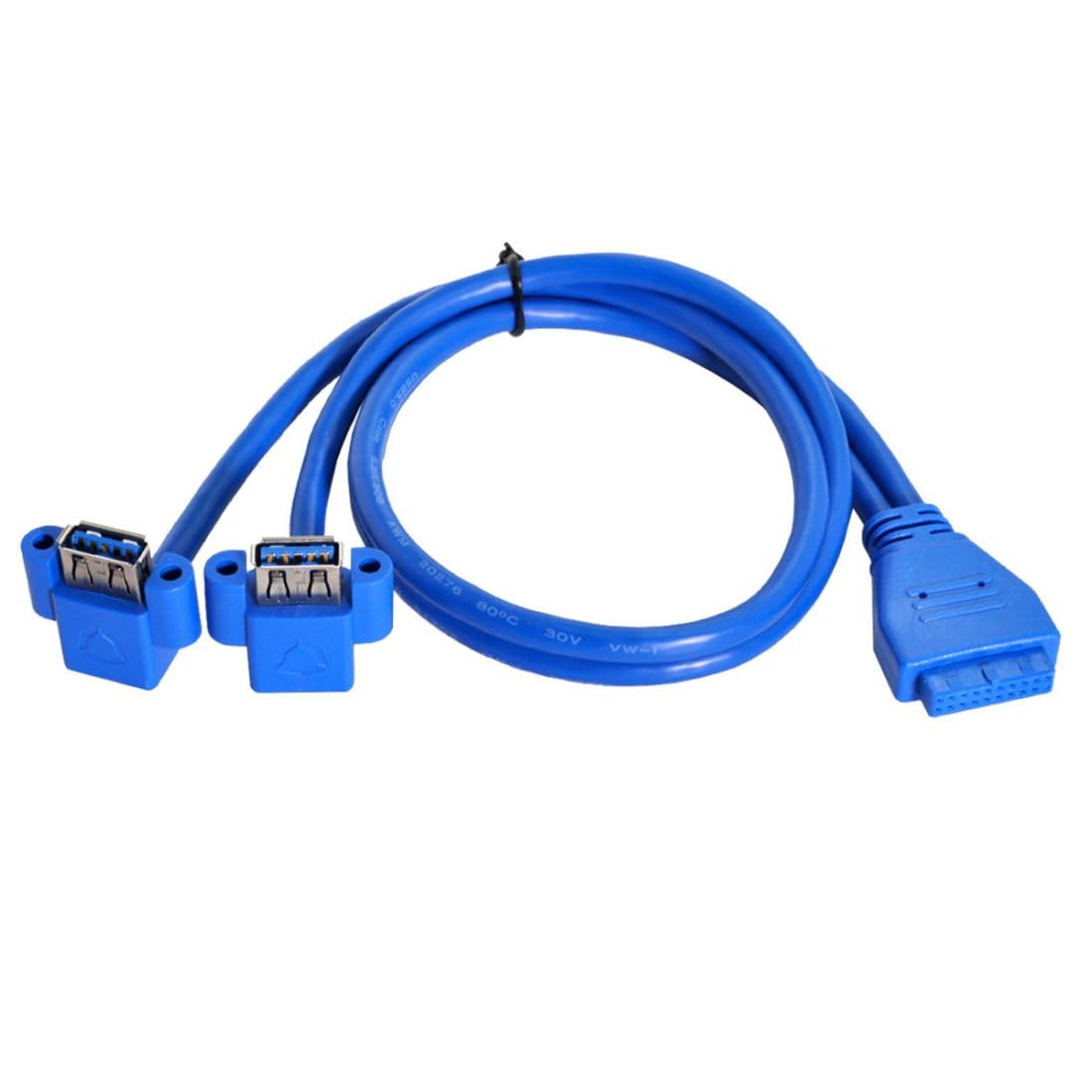 ChenYang CY USB 3.0 Type A Dual Socket Up Angled to Motherboard 20 Pin 19 Pin Box Header Slot Panel Mount Cable 50 cm