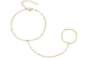 Yowivon Gold Ring Hand Chain Bracelet for Women, 14K Real Gold Plated Dainty Stackable Link Chain Bracelets, Adjustable Hypoa