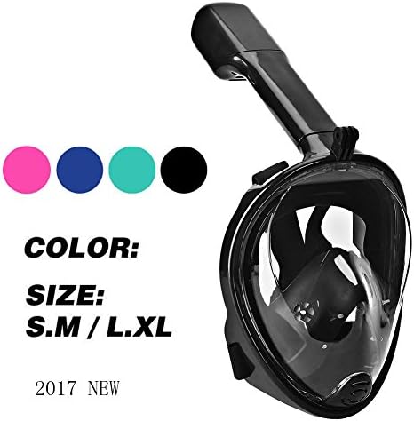 Full Face 180° Snorkeling Mask Wide View Area Portable Snorkel Mask Seaview Underwater Diving Swimming Scuba Anti-fog Anti-leak Full Dry Free Breathing Snorkel Mask (Black, S)