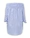 ZANZEA Womens Off Shoulder Summer Blouse Tunic Tops 3/4 Long Sleeve Tie Knot Ladies T-Shirts 01-Blue Stripe Small