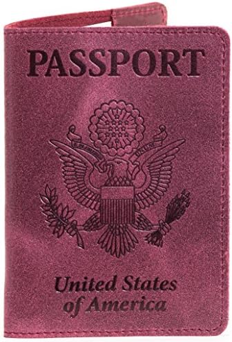 Leather Passport Cover - Passport Holder - Passport Case for Men & Women (Ruby)