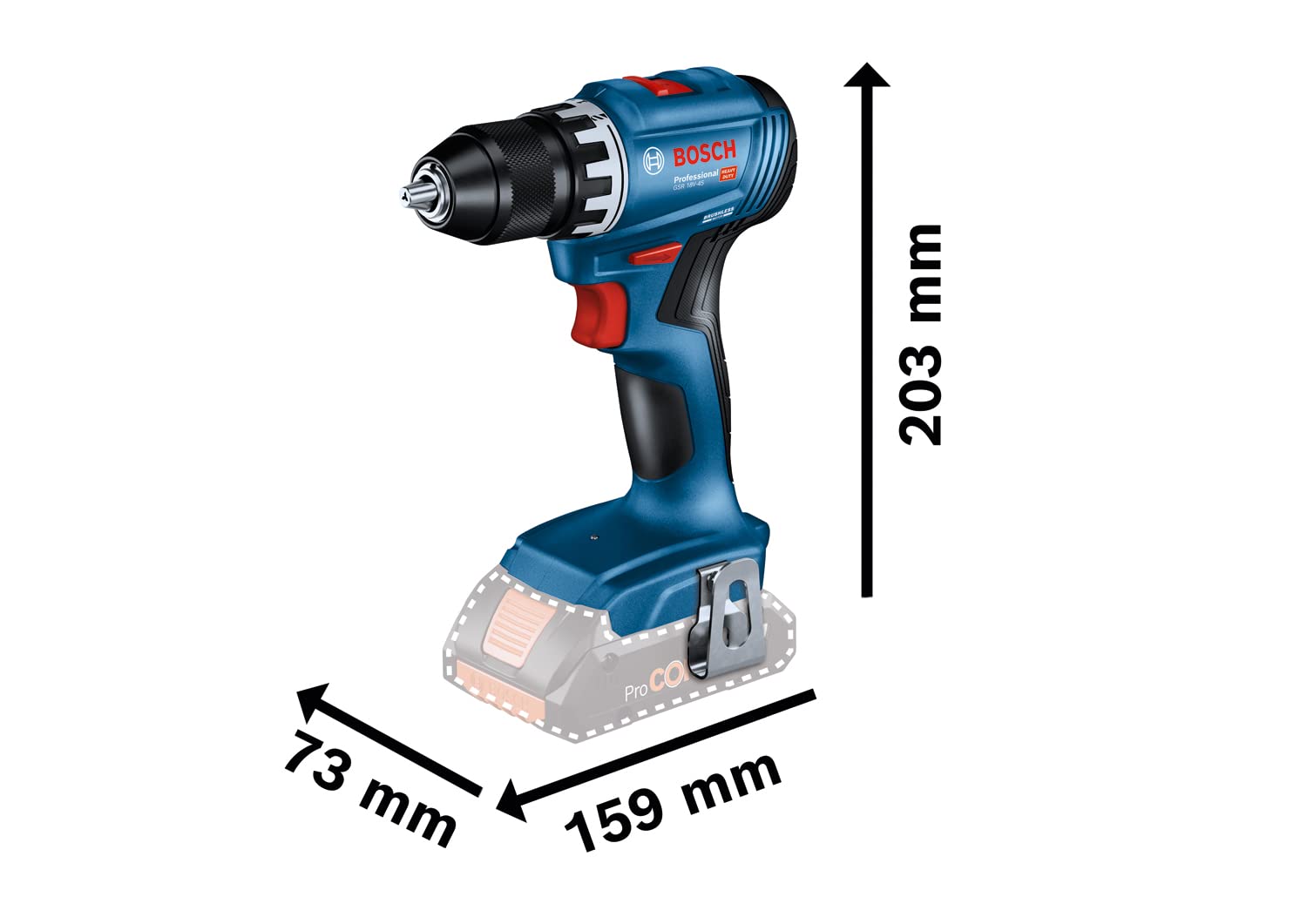 Bosch Professional 18V System Akku Bohrschrauber GSR 18V-45 (Drehzahl 1.900 min⁻¹, inkl. 2x 2.0Ah Akku, Ladegerät GAL 18V-20, L-Case) 3