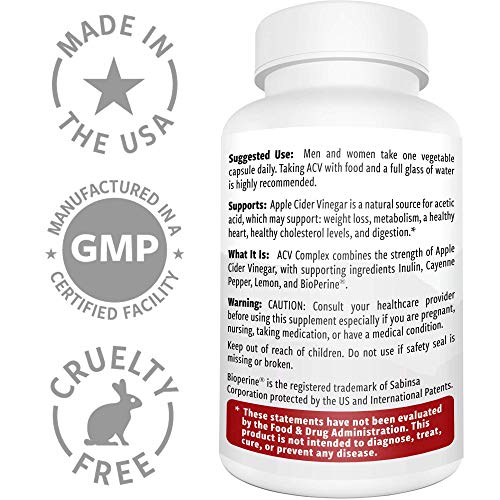 Organic Apple Cider Vinegar Complex (60 Capsules) ACV Weight Loss Pills for Detox, Metabolism