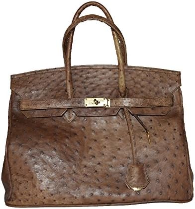 Real Ostrich Leather Handbag Birkin Style (brown)